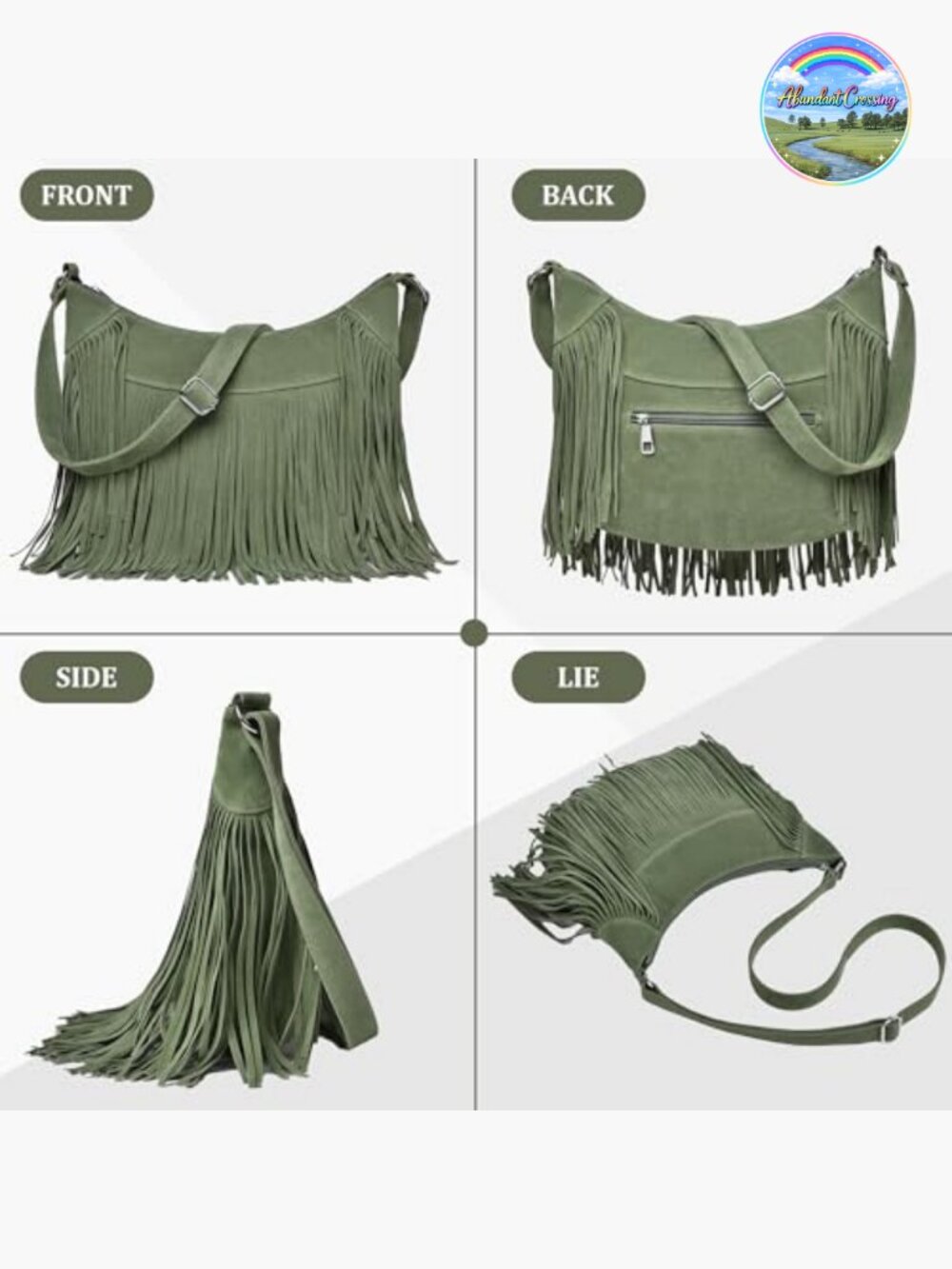 Vintage Suede Fringe Hobo Bag Crossbody Tassel Shoulder Purse - Picture 6 of 7